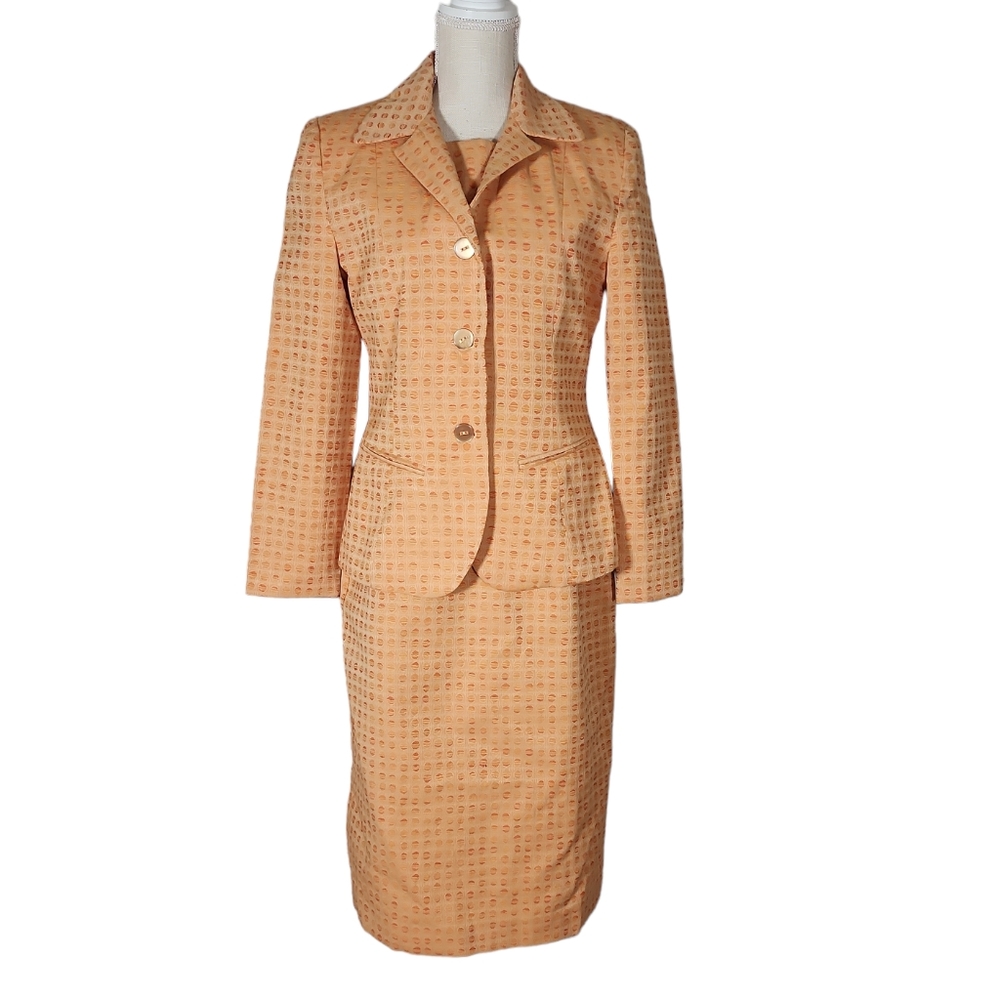 Vintage Cotton Orange Square Print Dress And Jacket Set